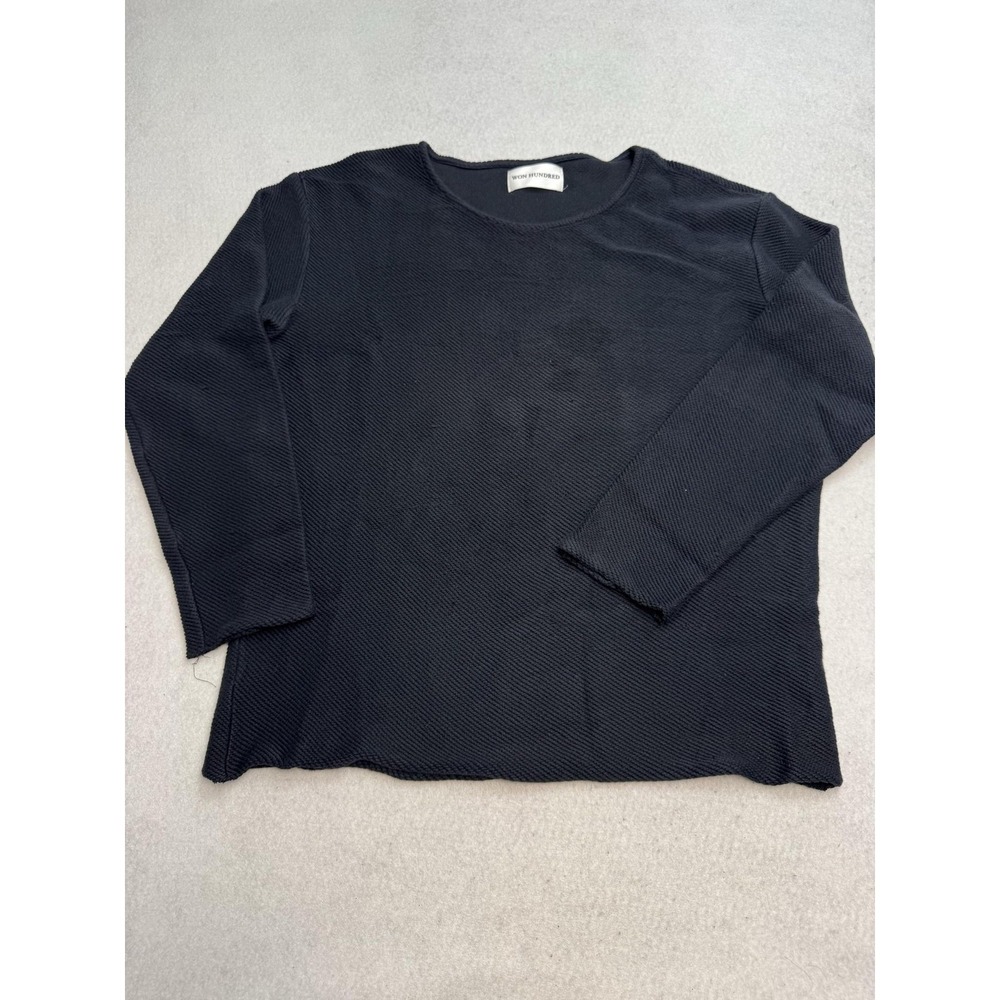 Won Hundred Sweater Mens Large Black Cotton Textured Crewneck‎ Knit Pullover